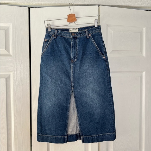 Free People Wild Roses Denim Midi Skirt - Picture 2 of 7